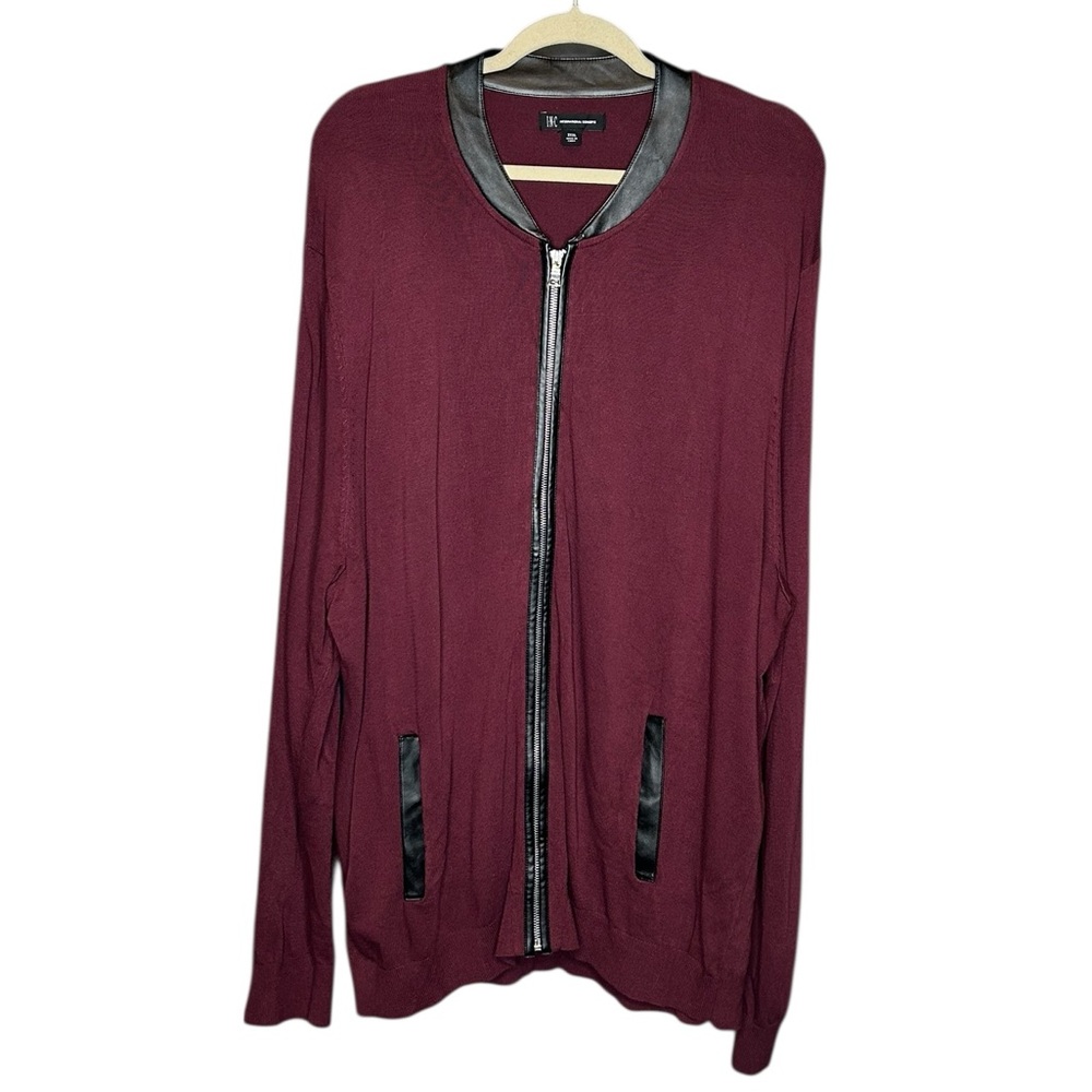 INC International Concepts Men's 3XL Cardigan Sweater Full Zip Faux Leather Trim - Picture 2 of 5